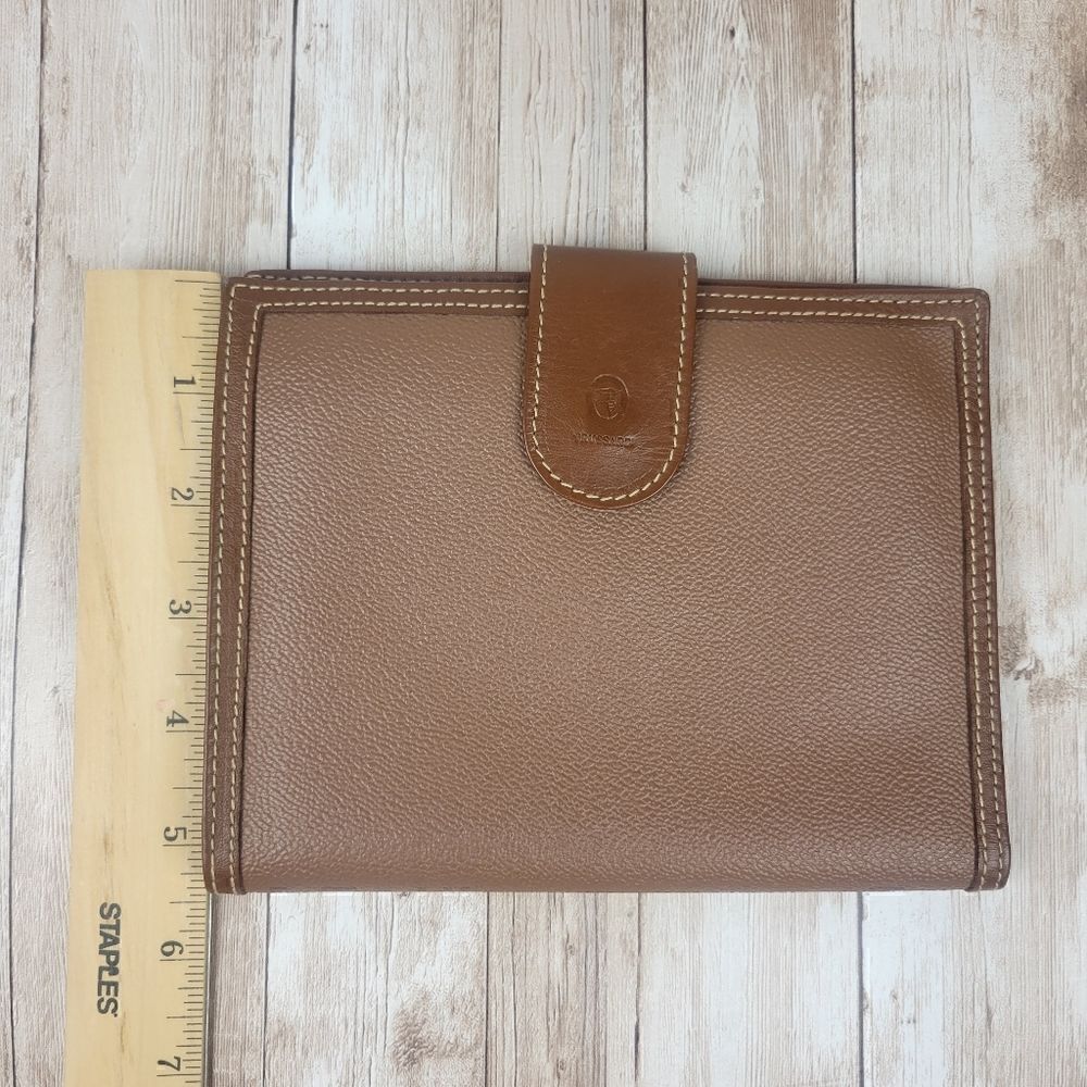 Vintage Trussardi Brown Leather Bifold Wallet with Checkbook Sleeve Portmanteau - Picture 11 of 12
